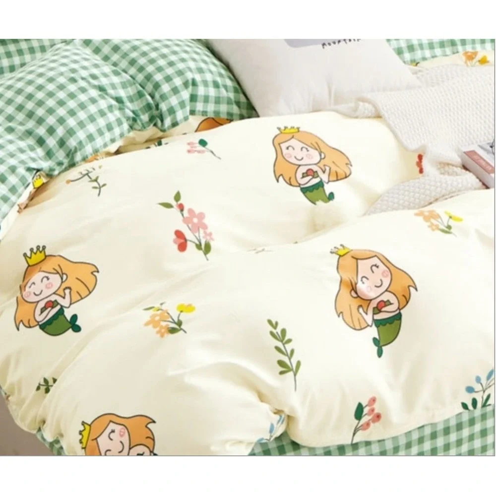 Kids Mermaid‎ Comforter Set Cotton Green Gingham Reversible Cute All Season Twin